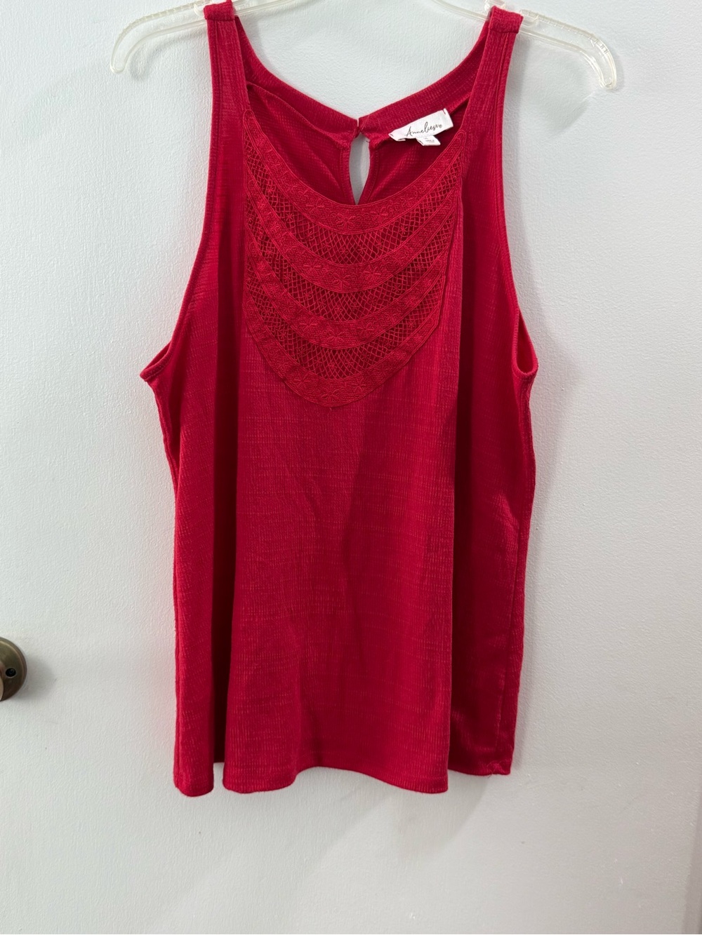 Red Crochet Yoke Tank Top - size XL Anneliese